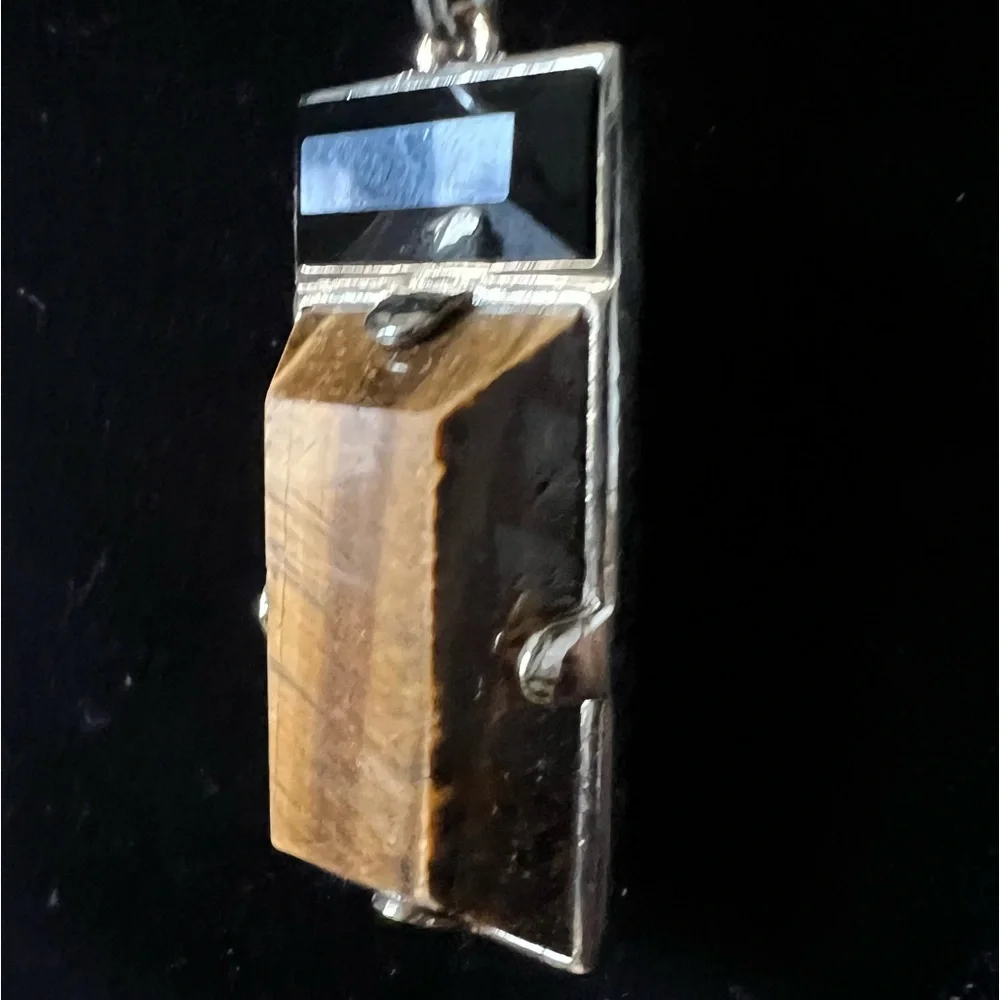 Funky Vintage Statement Pendant Necklace Gold Black Tiger Eye Retro Unisex - Picture 4 of 8